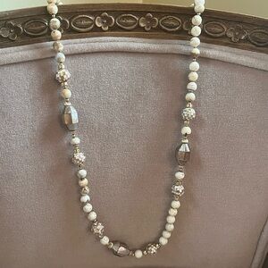 Vintage Necklace mother of pearl & Natural Stone w large iridescent mosaic beads